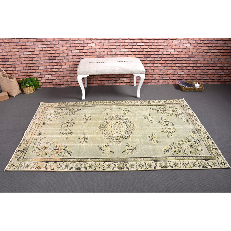 Tapis rétro en laine vert 50 x 81,9 po
