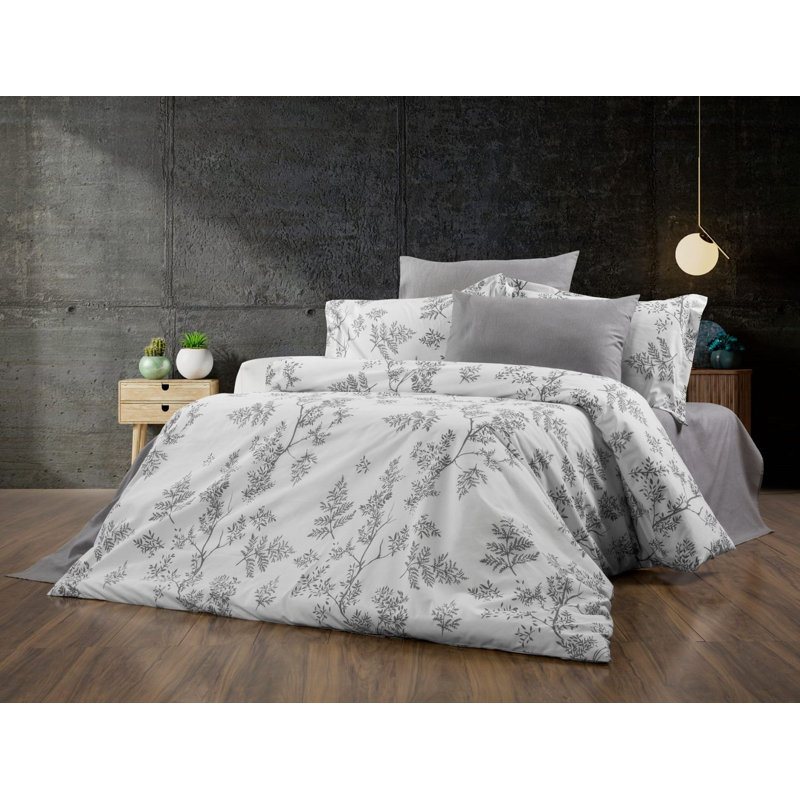 Ensemble de housse de couette, California King Duvet Cover + 2 Pillowcases, Motif floraux gris
