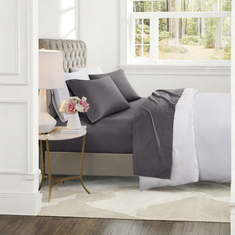Cooling Queen Cotton Blend Sheets & Pillowcases, Modern Charcoal for Home