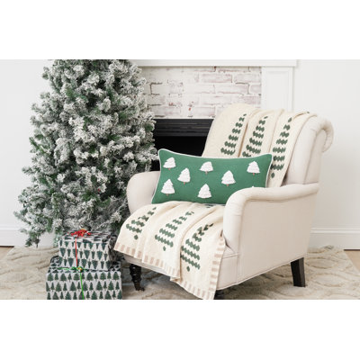 Evergreen Striped Tree Christmas Knitted Throw Blanket