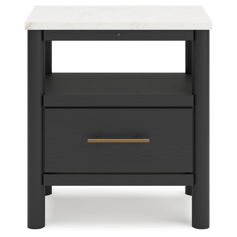 Black and White Marble Top Nightstand with Drawer