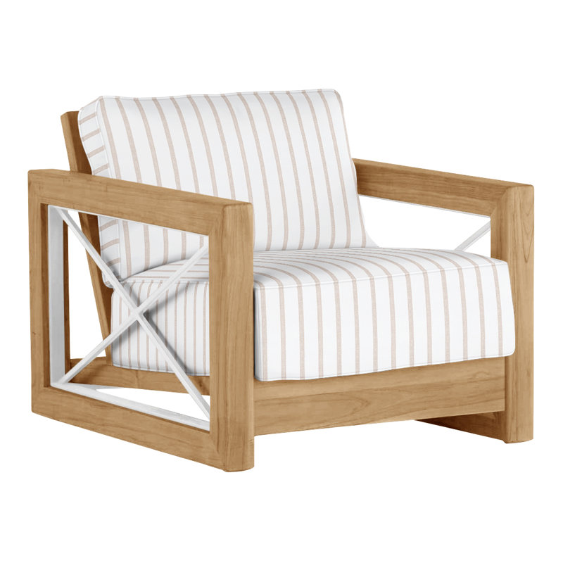 Malta Teak Outdoor Lounge Chair, Welt + Standard fill, Natural Teak, Perigold Mixi Linen