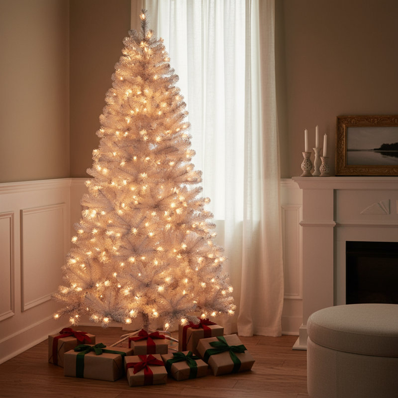 Sapin de Noël blanc 7,5 pi pré-éclairé