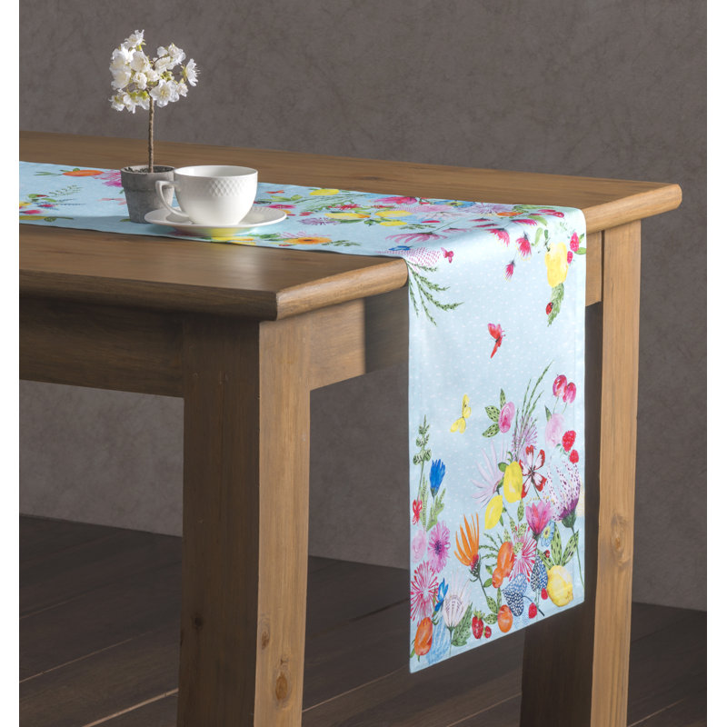 Floral 100% Cotton Table Runner, 72" L x 14.5" W, Mint