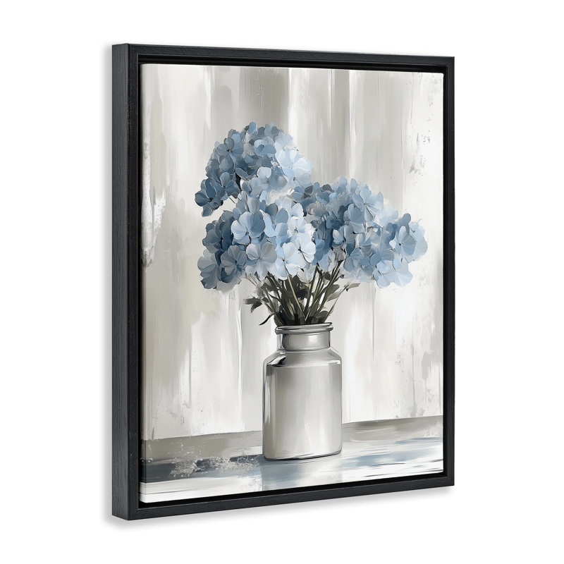 Hortensias bleu chalet, Cadre flottant noir de jais, H 21 po x l 17 po