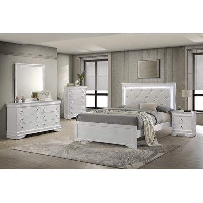 Ensemble de chambre à coucher simple 5 pièces avec tête de lit à DEL en bois Blaze