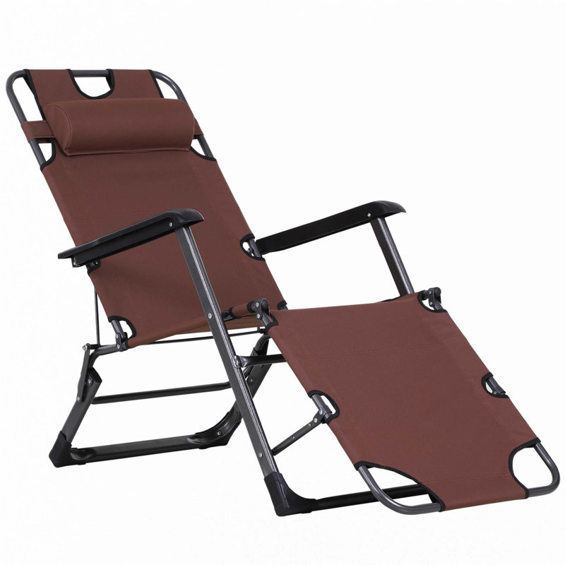 Outsunny Folding Chaise Lounge Chair For Outside, 2-In-1 Tanning Chair With Pillow & Pocket, Adjustable Pool Chair, Brown