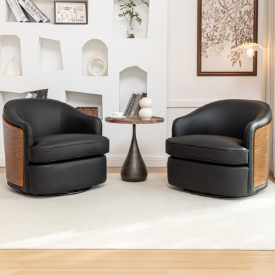 Faux Leather Swivel Barrel Chair