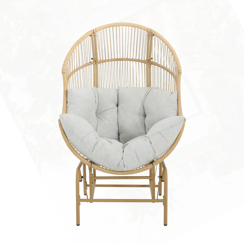 Fauteuil oscillant d'extérieur en osier, Coussin taupe / structure en teck