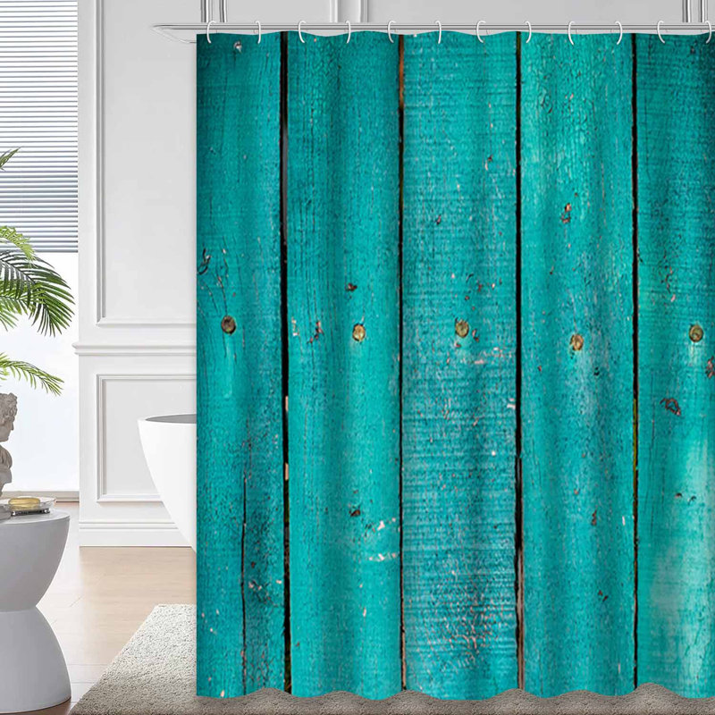 Rideau de douche mural bleu sarcelle rustique en bois de grange avec 12 crochets, L 72 po x l 84 po