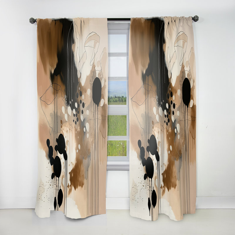 Uchis - brun Mindful Abstraction II - rideau en velours moderne - obscurcissant - 1 panneau, L 52 po x L 95 po