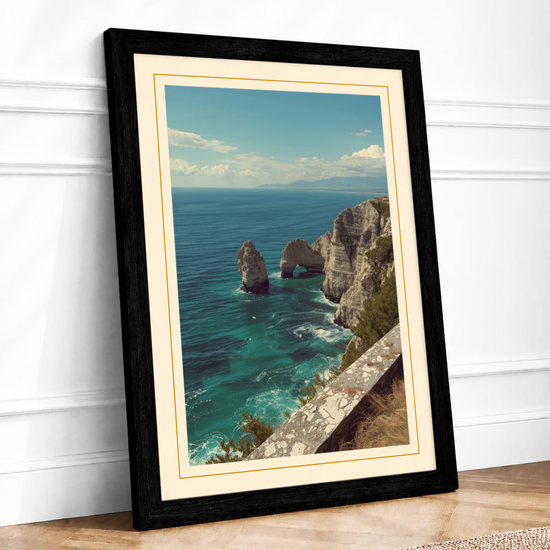 Cliff and Sea Coastal - Framed Print, A2 - 59.4 x 42.0 cm, Black