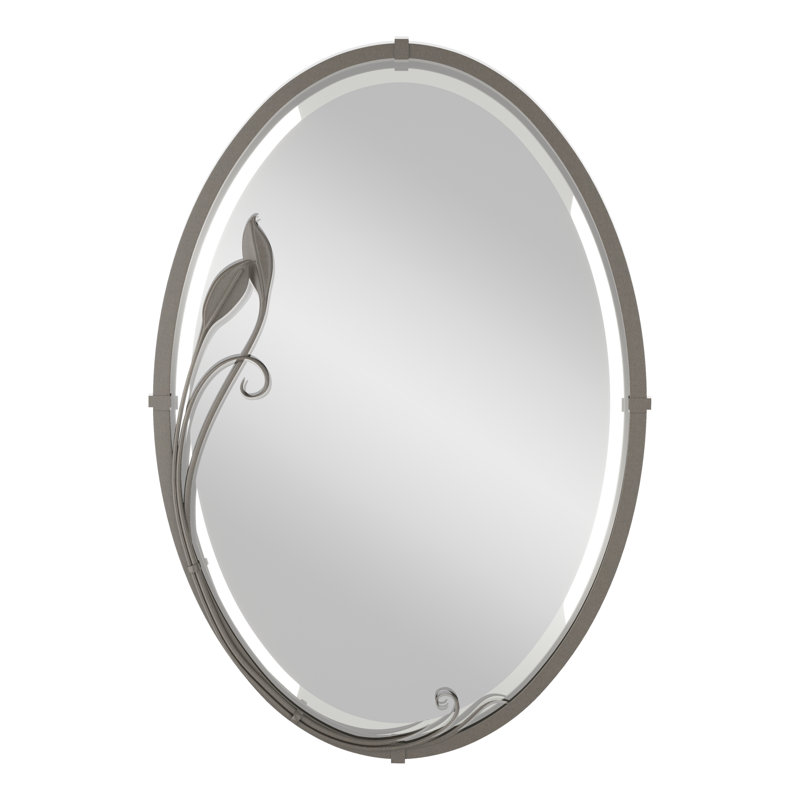Beveled Oval Accent Mirror with Leaf, Dark Smoke