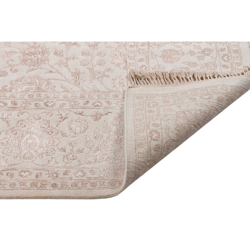Tapis oriental ivoire en laine indien noué à la main
