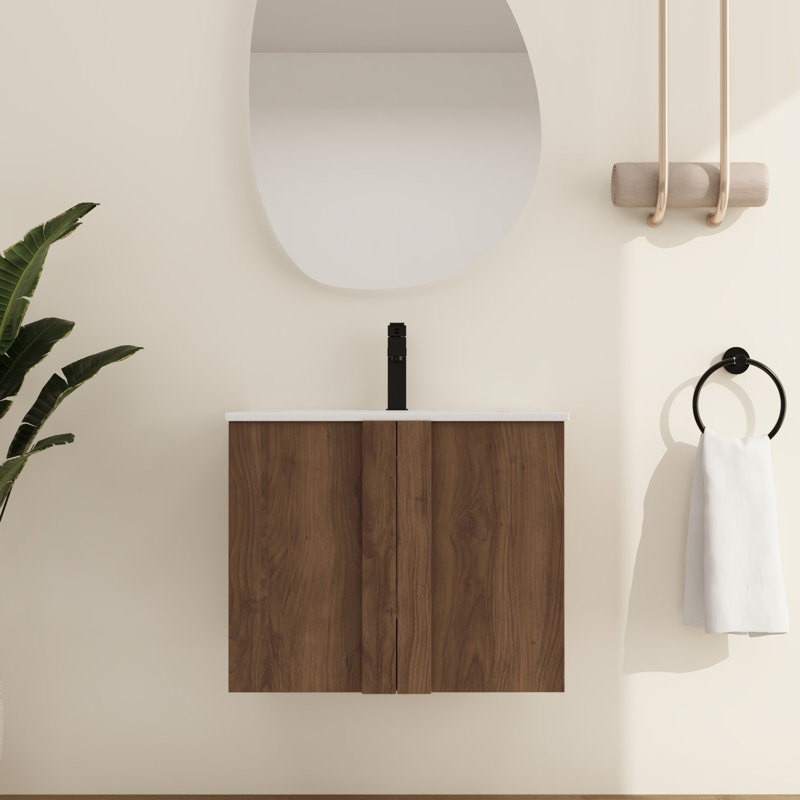 Meuble-lavabo mural moderne 24 po avec lavabo en céramique, portes à fermeture en douceur, 24