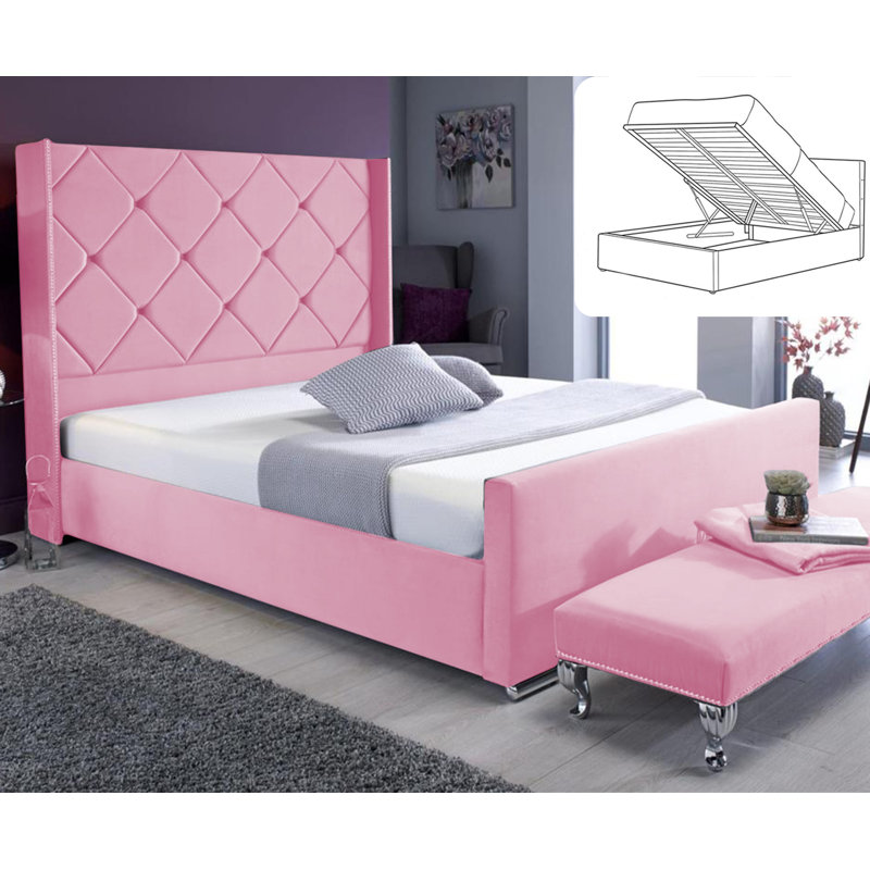 Upholstered Ottoman Storage Bed, Pink, Super King (6')