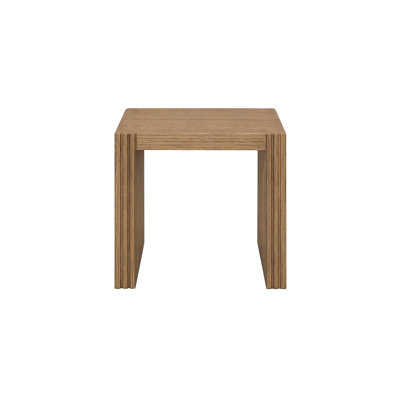 Side Table White Oak Veneer 1 Piece Square Top Accent Table Wheat Finish with Ribbed Panels