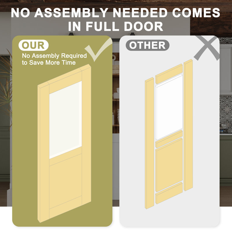 Solid Pine And Frosted Glass Sliding Barn Door With Installation Hardware Kit(No Assembly Required), 28" x 80"