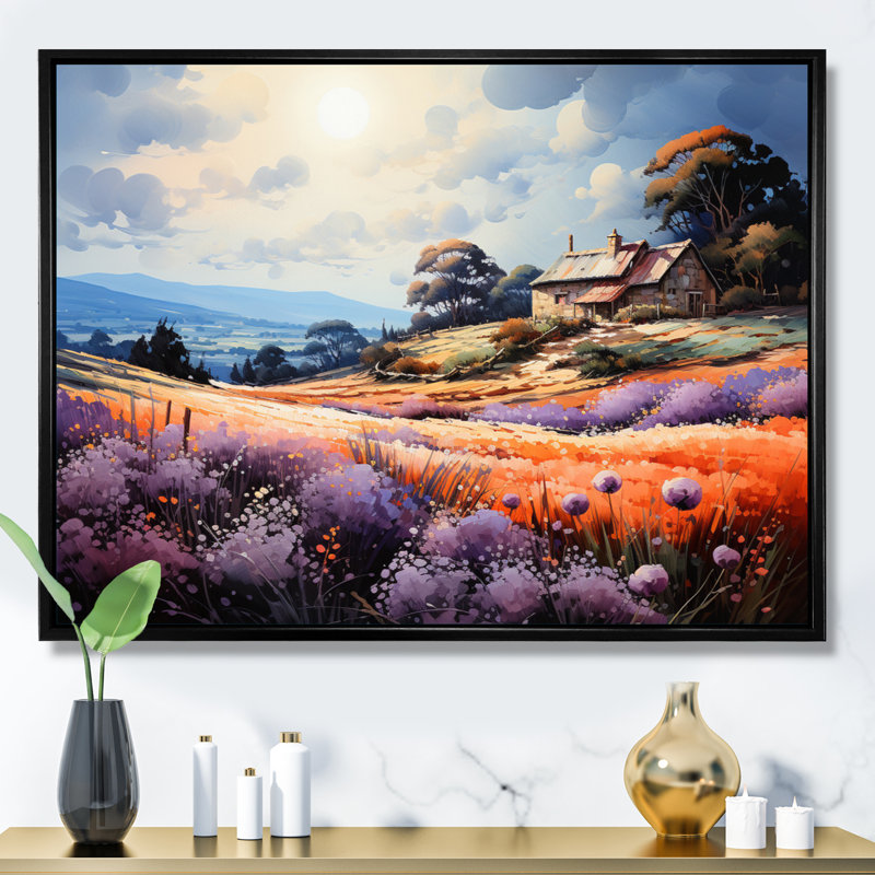 Masias " French Countryside Serenity Pointillism ", H 16 po x l 32 po x P 1 po, Cadre flottant noir