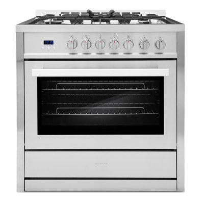 Cosmo 36 po Nebula Collection Cuisinière à gaz, 5 brûleurs, four à convection rapide, grilles en fonte en acier inoxydable