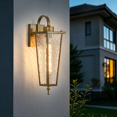 Outdoor Wall Light With Clear Stone Texture Glass, Vintage Waterproof Exterior Lighting Fixture for Porch,Front Door Patio Garage