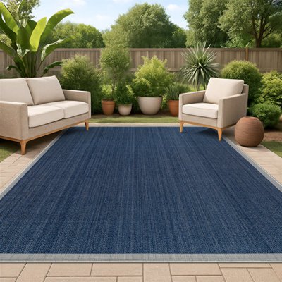 Tapis intérieur / extérieur tissé à plat en jute bleu marine / ivoire Border