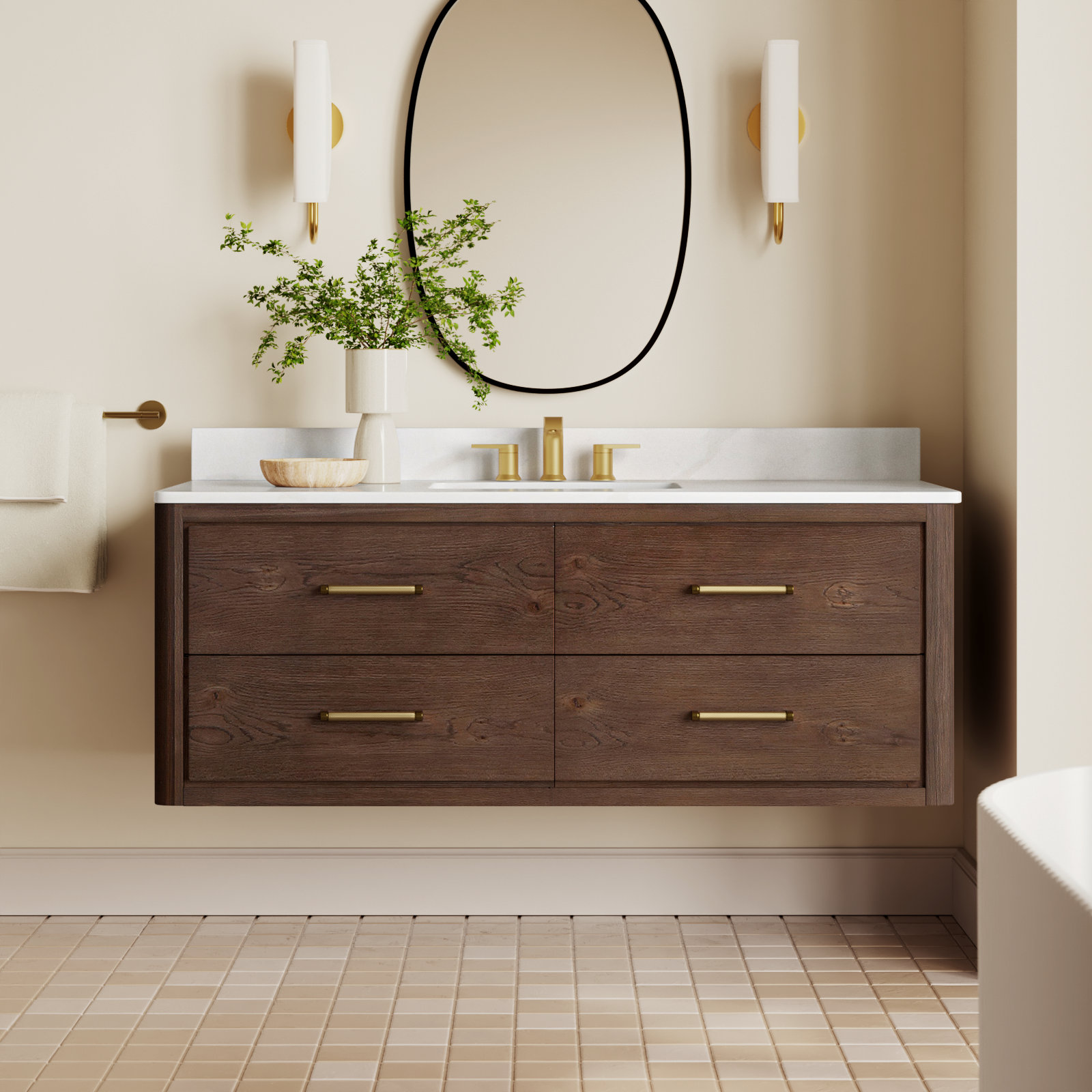 Cristo 55'' Single Bathroom Vanity, Dark Brown Oak