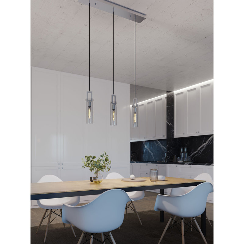 Houston 3-Light Linear Pendant - 60W -, Satin Nickel