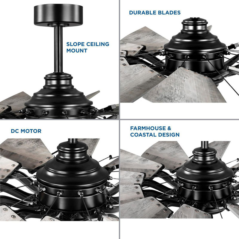 Springer 52" Windmill Matte Black Ceiling Fan with Rustic Charcoal Blades, Matte Black with Gray Blades
