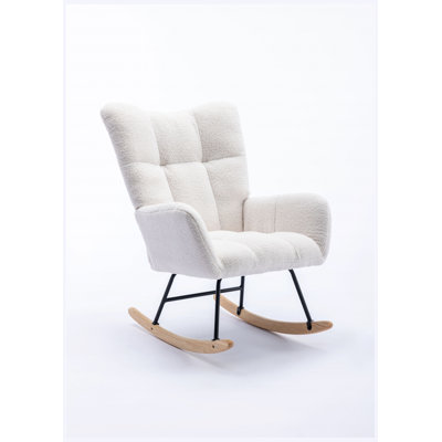 Fauteuil oscillant à oreilles en tissu avec poche latérale, blanc Teddy