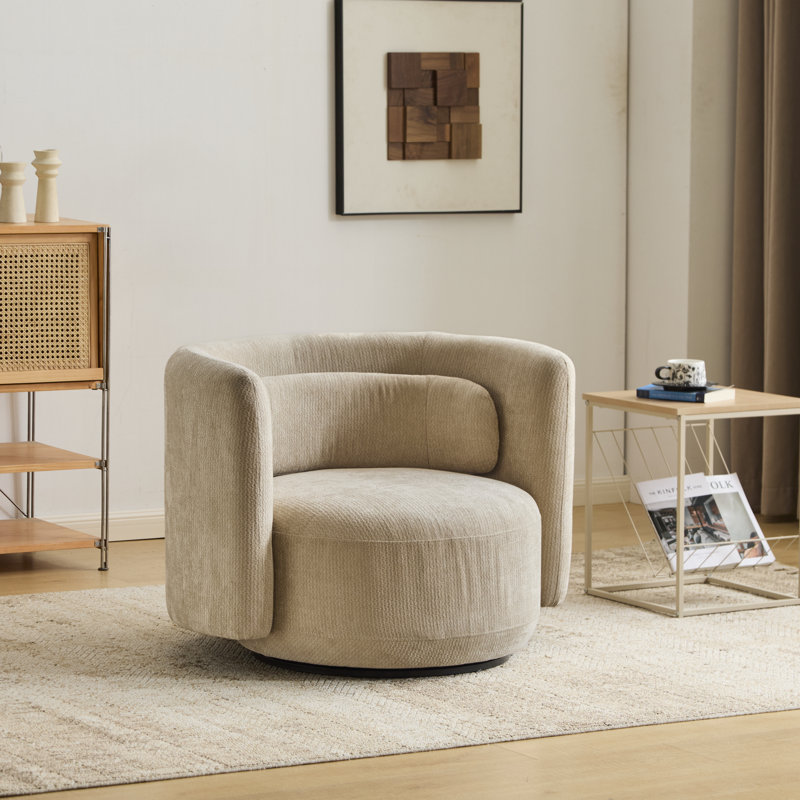 Elora Modern Swivel Accent Armchair With Lumbar Pillow And Metal Base, Khaki