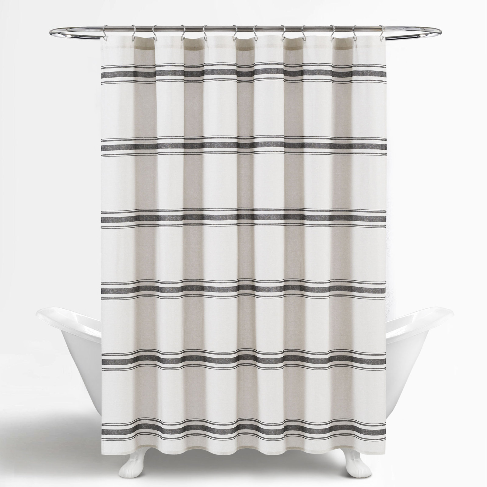 Gilroy Cotton Striped Shower Curtain, Black