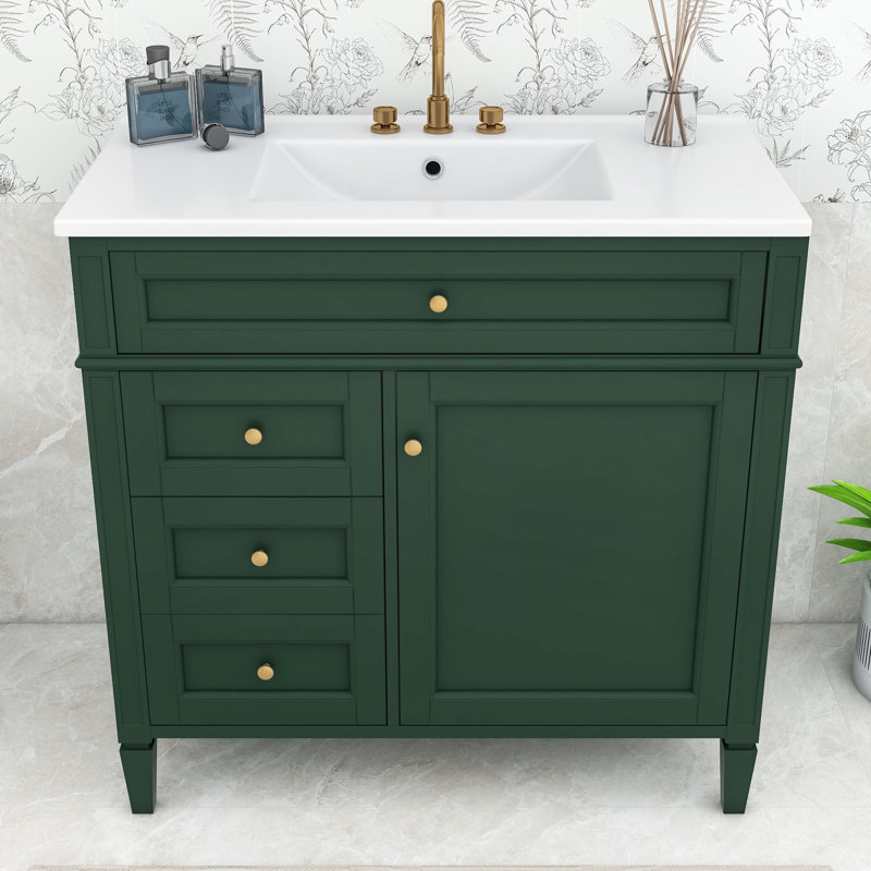 Meuble-lavabo ajustable avec 2 tiroirs Eleene, Vert