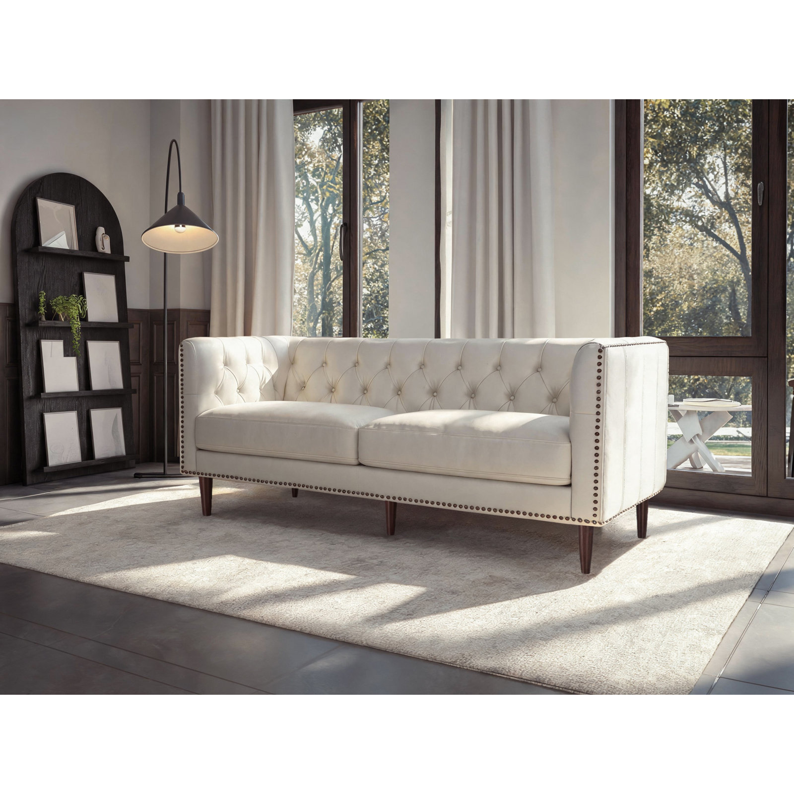 Woodford 85" Genuine Leather Sofa, Cream