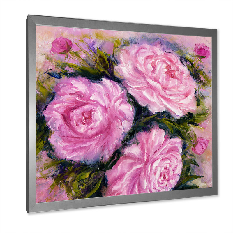 Bouquet de pivoines roses - œuvre d'art sur toile, H 16 po x l 16 po x P 1 po, Impression argent sur toile encadrée