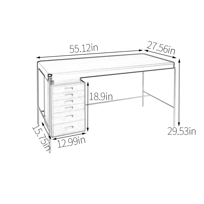 Bureau esthétique minimaliste moderne, H 29,53 po x l 55,12 po x P 27,56 po, Argenté / havane