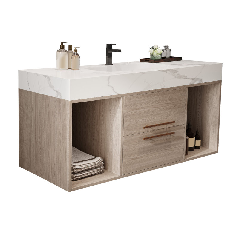 Modern 39.4'' Floating Bathroom vanity With Sink , Wall Mounted Bathroom Cabinet, Ivory