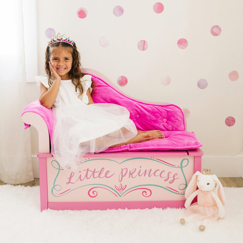 Pink Princess Chaise Lounge with Storage and Cushions