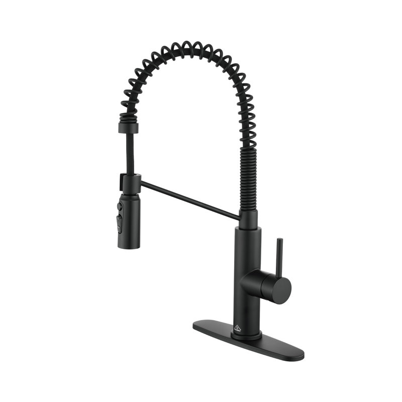 Bolden CASAINC 1.8 GPM Spring Neck Pull Down Kitchen Faucet with Deck Plate, Matte Black