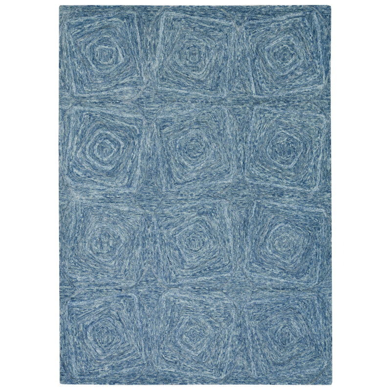 Tapis crocheté à la main Serenity, Rectangle 7 pi 6 po x 9 pi 6 po, Marine