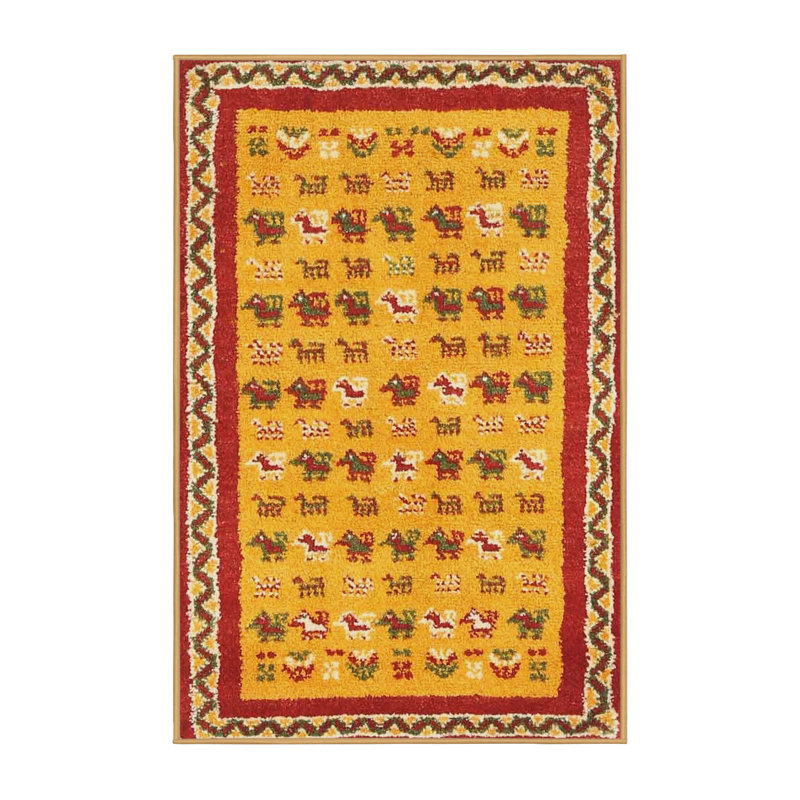 Tapis de zone jaune/rouge contemporaine, Rectangle 2 pi x 5 pi