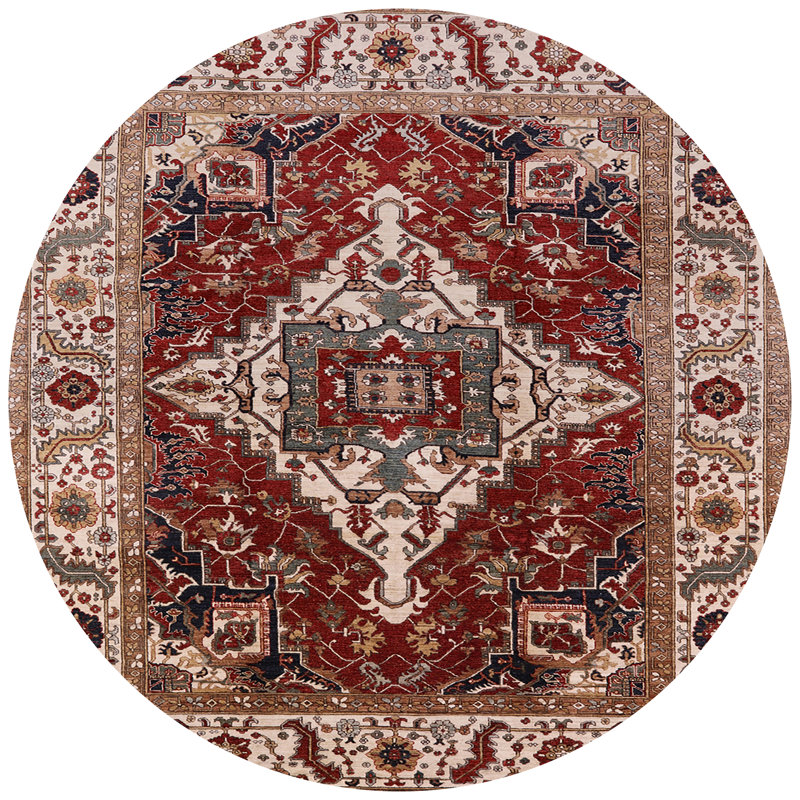 Tapis oriental brun / rouge, Rond 5 pi