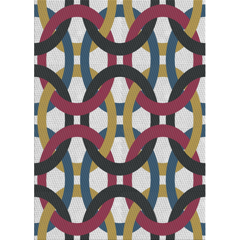 Rose géométrique/jaune/Tapis décoratif bleu, Rectangle 5 pi x 7 pi