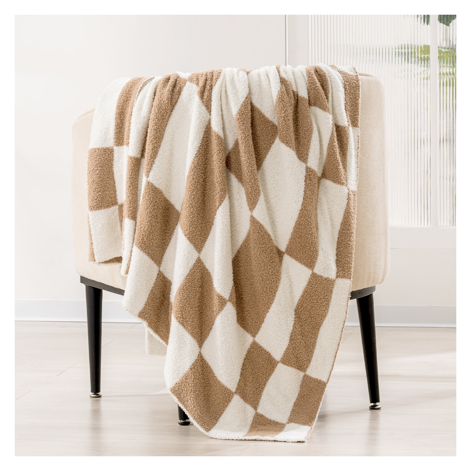 Super Soft Checkered Knit Throw Blanket for Couch, 60" W x 80" L