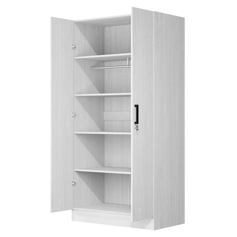 Neiman 2 Doors Wardrobe, Mirrored Door, White