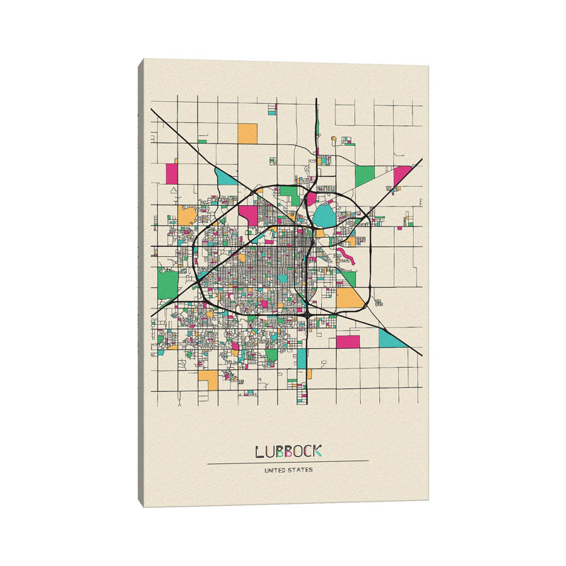 Lubbock, Texas Map by Ayse Deniz Akerman - Wrapped Canvas Print, 30.48 cm H x 45.72 cm W