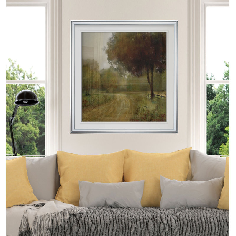 «Country Road», reproduction de peinture à l'huile, H 27 po x l 27 po x P 1,5 po, Encadrement argenté