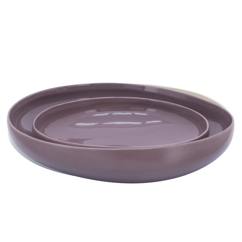 Union City Stoneware Ceramic Bowls Set of 2 - Modern Round Design Decorative Tabletop Serving Bowls, 4" H x 15" W x 15" D