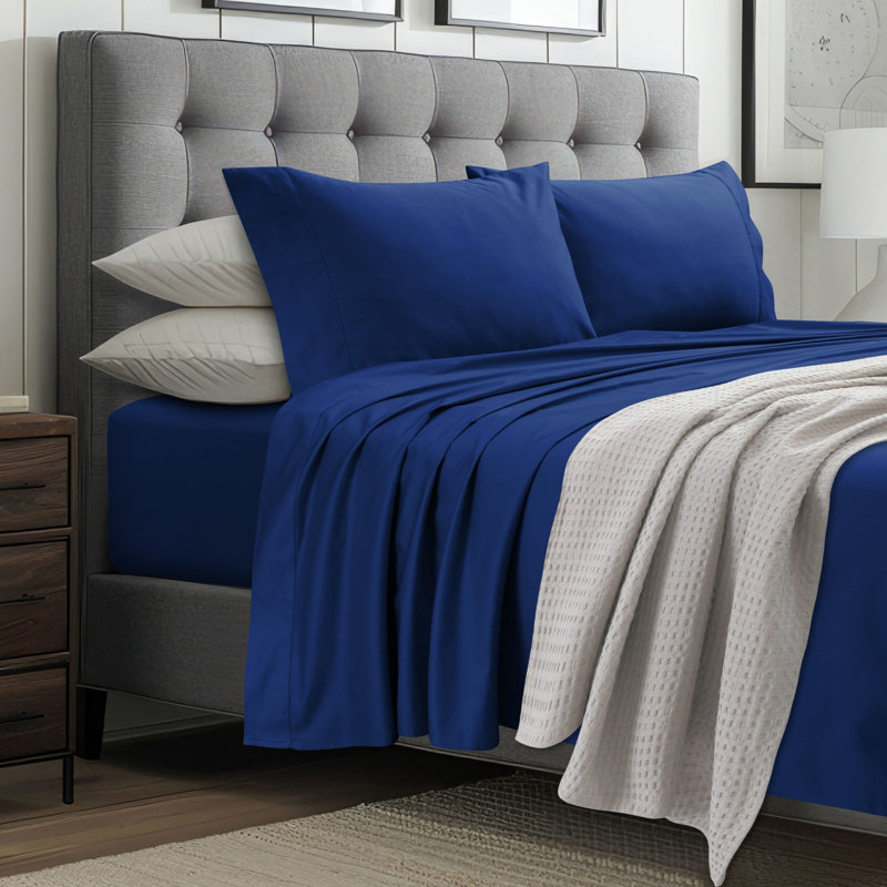 1000 Thread Count Egyptian-Quality Cotton  Sateen Extra Deep Pocket Sheet Set, Classic Blue, King Pillowcase Case Pack