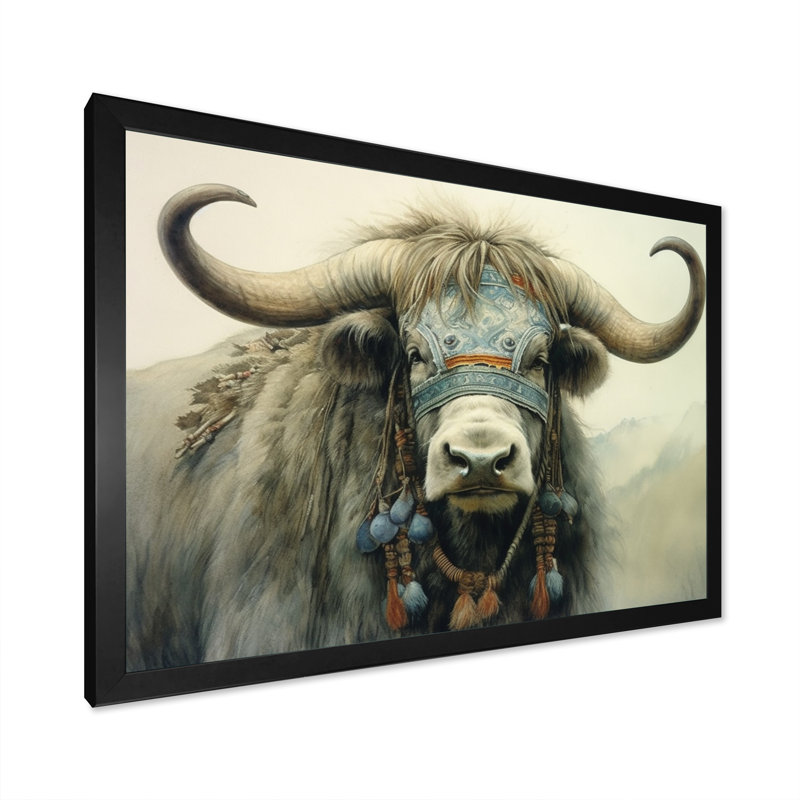Wild Yak III - Yaks, reproduction sur toile, H 16 po x l 32 po x P 1 po, Cadre simple noir